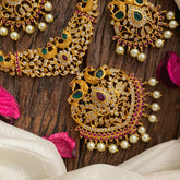 Vriksham Gold Look Alike Dual Peacock Matt Finish Short Neckpiece-G13268